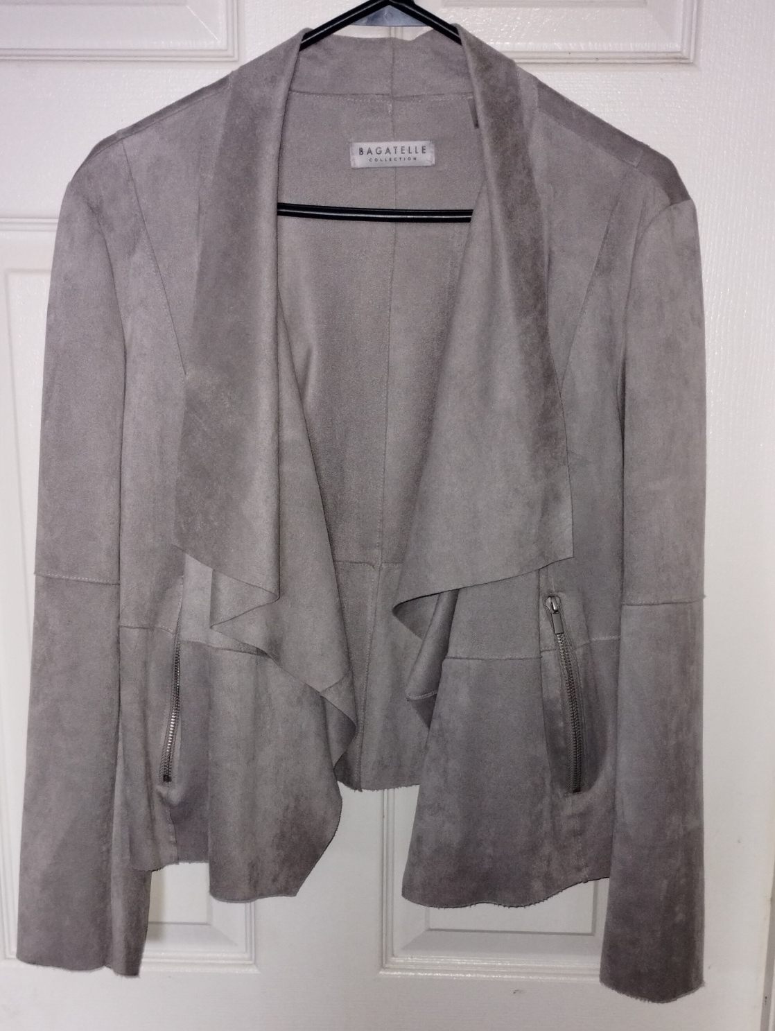 Bagatelle Gray Suede Draped Waterfall Jacket L
